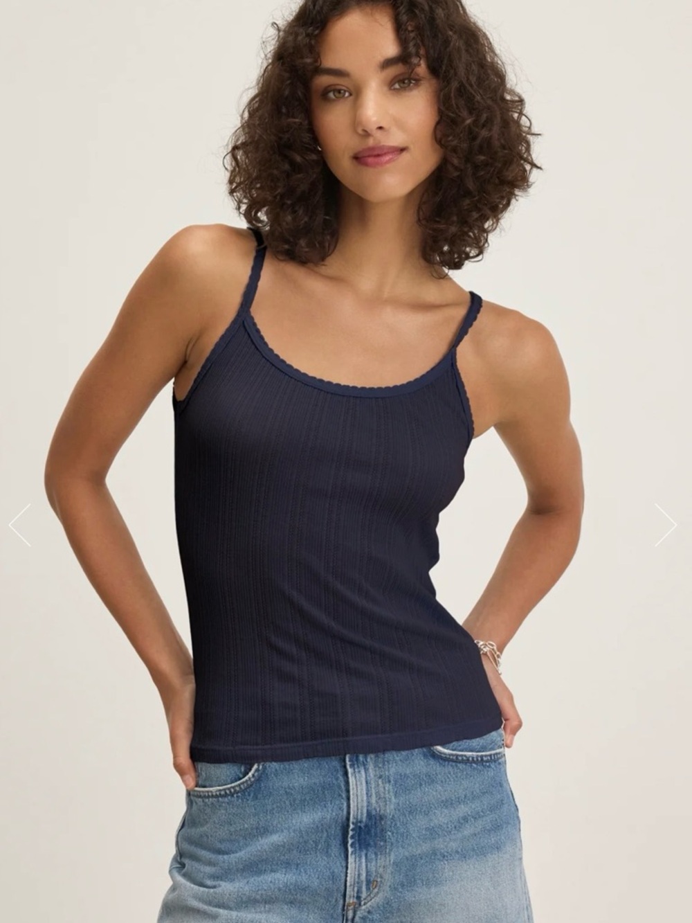 NWT Velvet by Graham & Spencer Pointelle Tank Top in Navy